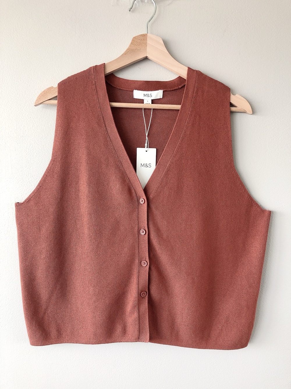 Marks & Spencer Womens Terracotta Rust Button-Front Knit Vest women’s large top